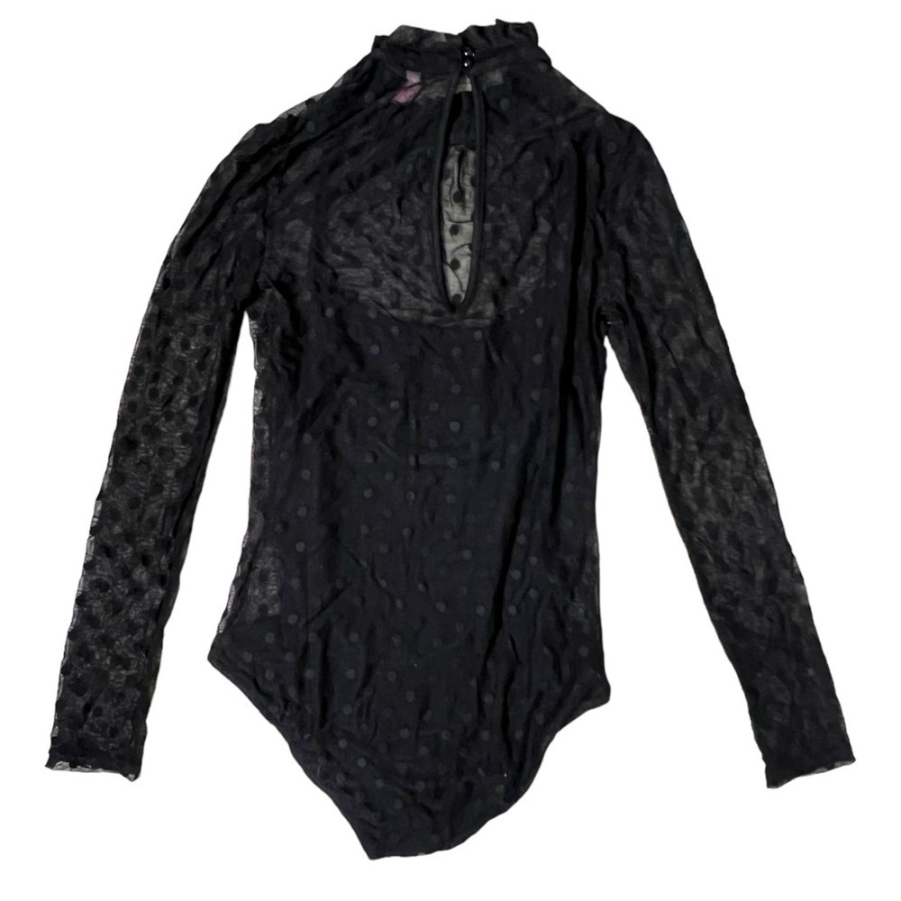 Three Hearts Mockneck Black Dot Mesh Snap Button Bodysuit - Size Small - Picture 2 of 14